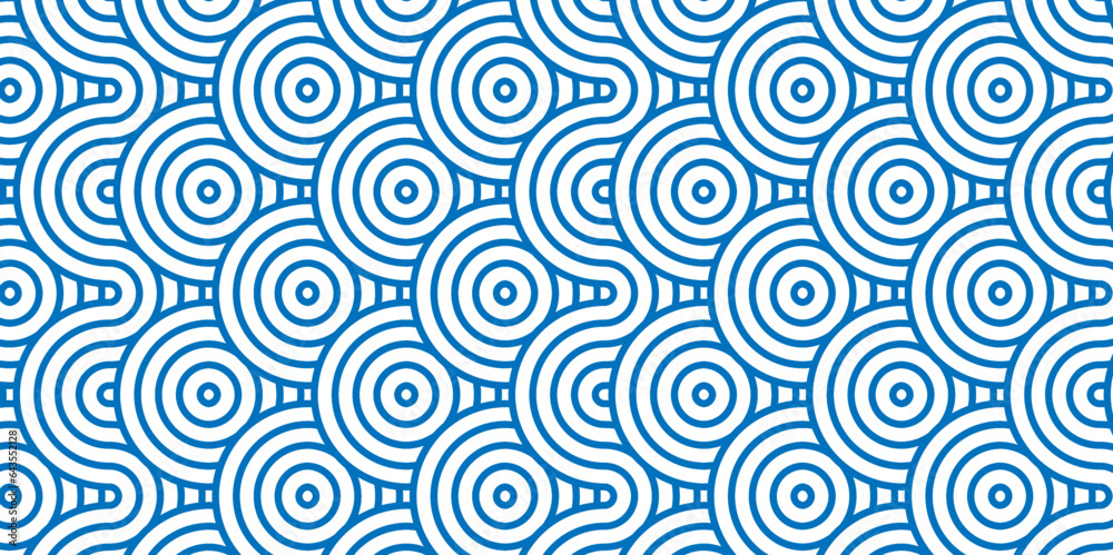 Seamless geometric ocean spiral pattern and abstract circle wave lines. blue seamless tile stripe geomatics overloping create retro square line backdrop pattern background. Overlapping Pattern. Seamless geometric ocean spiral pattern and abstract circle wave lines. blue seamless tile stripe geomatics overloping create retro square line backdrop pattern background. Overlapping Pattern.
