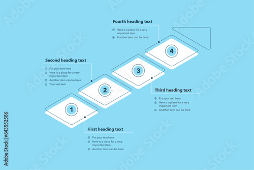 Rectangular process infographic template with four steps - blue version. SImple chart design for workflow layout, diagram, banner, web design.