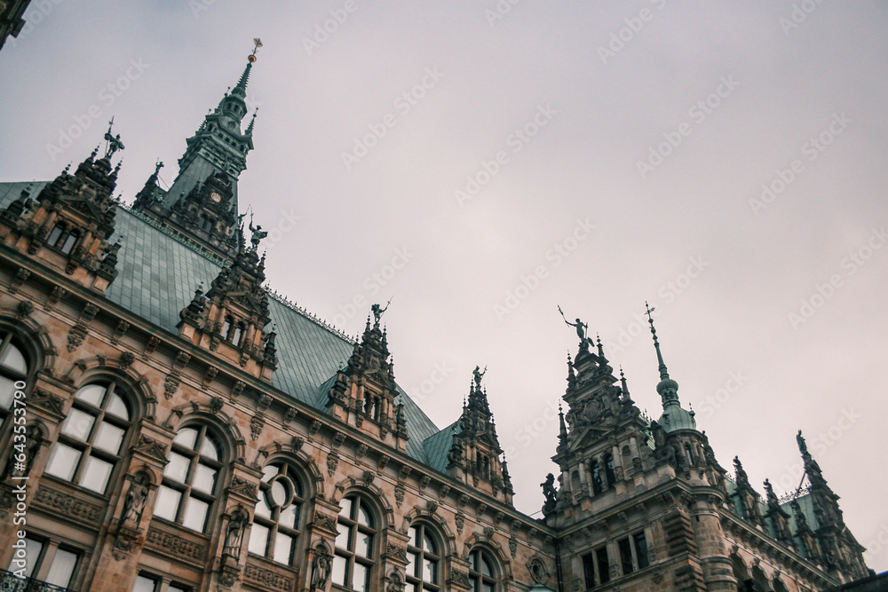 View of the Hamburg Town Hall from Rathausmarkt Square.