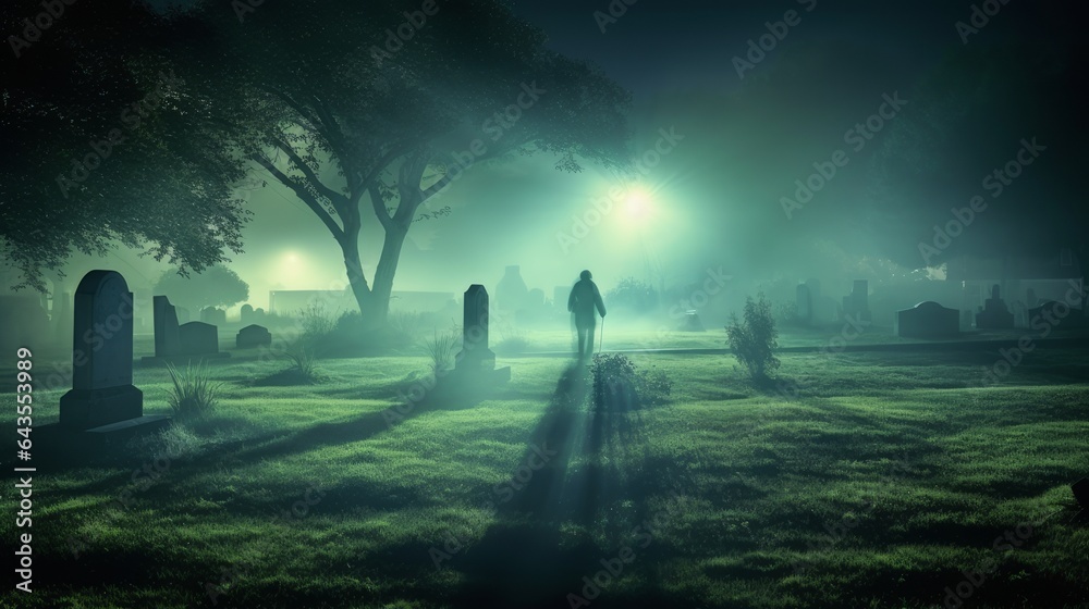 ghosts in the cemetery at night