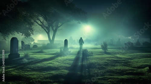 ghosts in the cemetery at night © Aliaksei