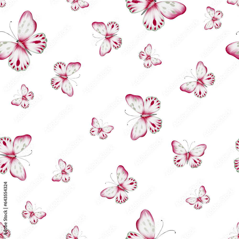 Watercolor seamless pattern with butterfly.