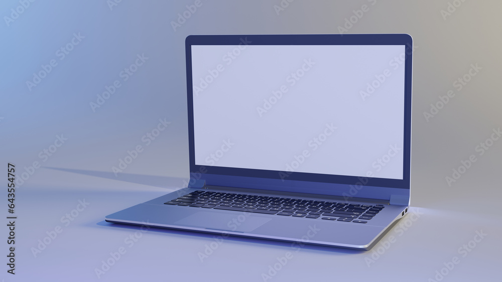 3d illustration of realistic laptop against gradient background. Minimal concept. 3d illustration highly usable. Technology design. 3d computer. White blank screen. 3d illustration of realistic laptop against gradient background. Minimal concept. 3d illustration highly usable. Technology design. 3d computer. White blank screen.