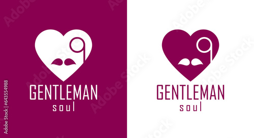 Gentleman heart vector icon or logo, heart shape with tie mustache and glasses symbol, man club, male hipster style and fashion.