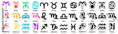 Set collections trendy zodiac icon. Astrological Horoscope symbol design template vector illustration