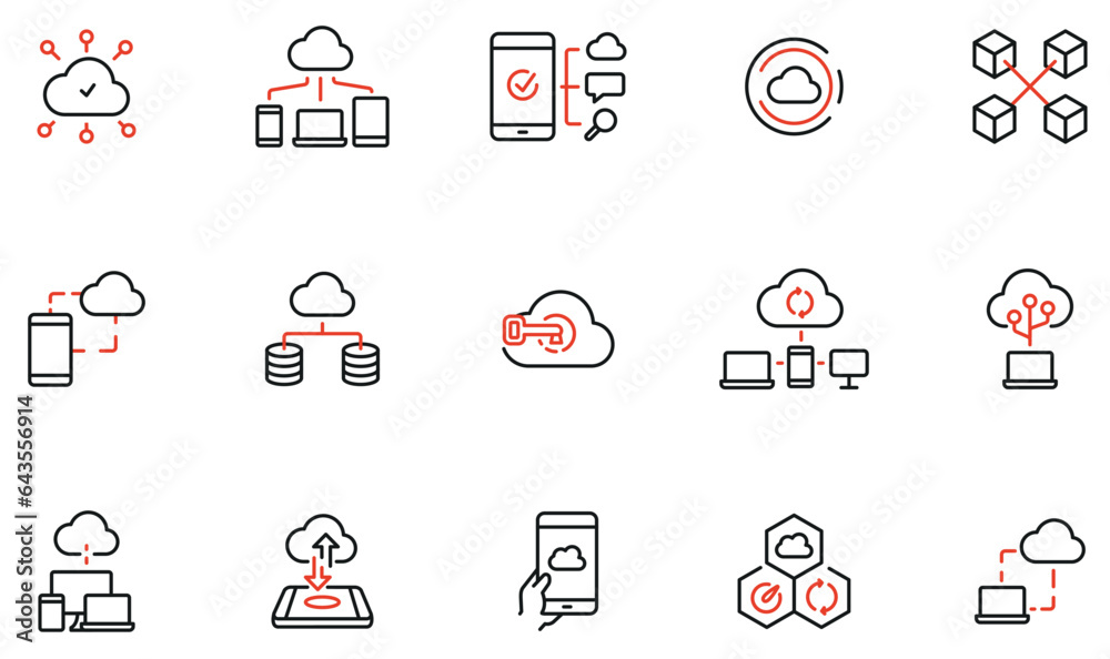 Pictogram Network Vector set of linear icons related to network cloud service, cloud ...