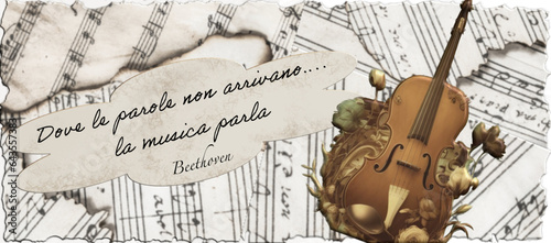 music notes, violin and Beethoven - music theme - greeting card - ideal for website, invitation, presentation, email, card, postcard, Cricut, book, poster, playbill, printable , banner

