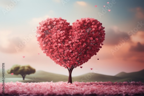 Pink heart shaped tree illustration with pink hues for Valentine day.