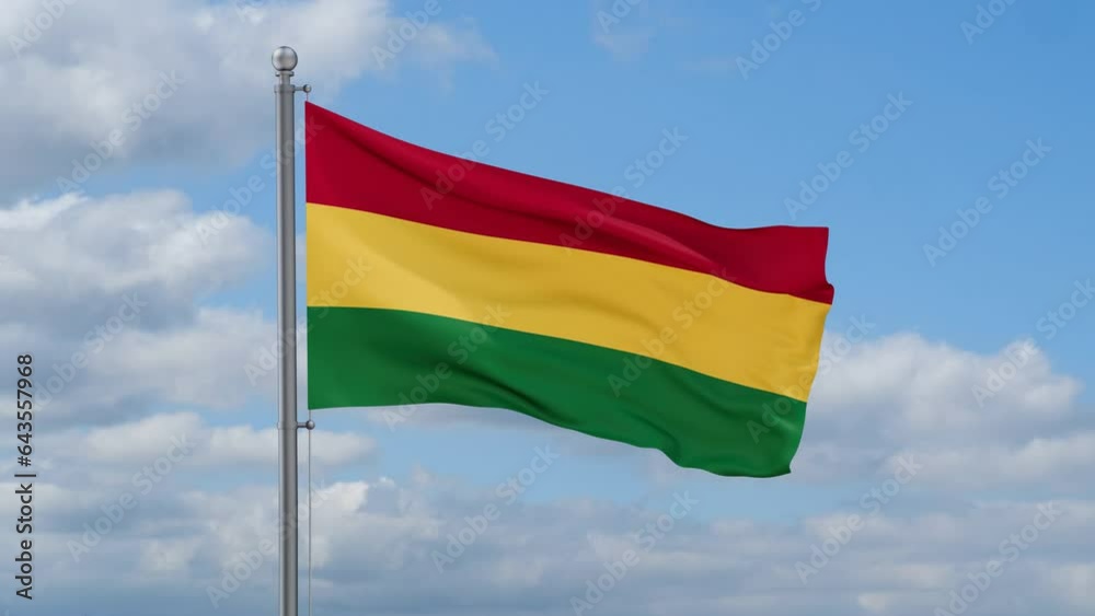 Bolivia looped flag waving in the wind with blue sky and running clouds, cycle seamless loop video Bolivia looped flag waving in the wind with blue sky and running clouds, cycle seamless loop video