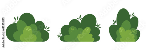 Shrub bush shrubbery tree simple abstract flat cartoon vector illustration. Set of garden green plant isolated on white background. Eco element, foliage silhouette, stylized ecology decorative object © Александра Симкина