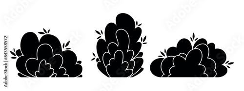 Shrub bush shrubbery tree simple abstract flat cartoon vector illustration. Set of garden green plant isolated on white background. Eco element, foliage silhouette, stylized ecology decorative object