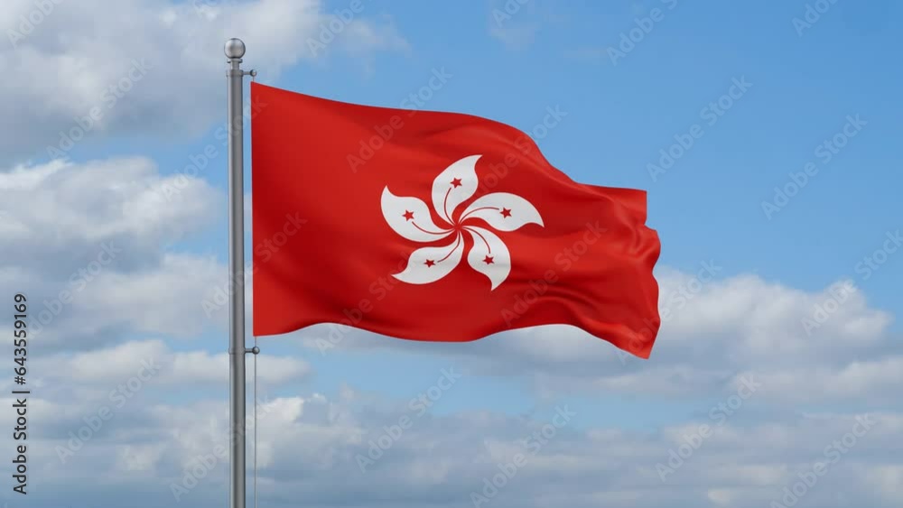Hong Kong looped flag waving in the wind with blue sky and running clouds, cycle seamless loop video Hong Kong looped flag waving in the wind with blue sky and running clouds, cycle seamless loop video