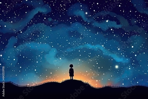 child look in starry sky galaxy ilustration