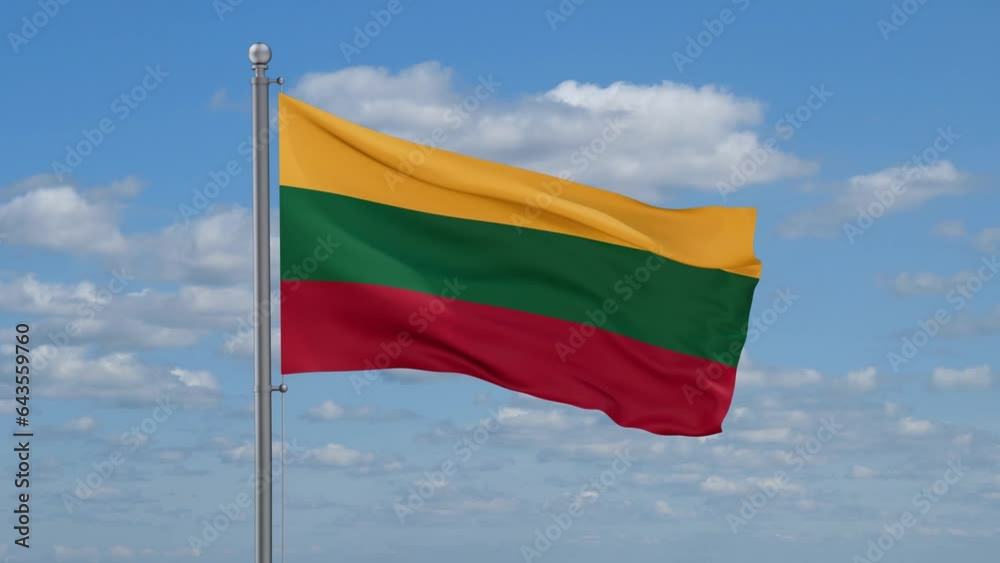 Lithuania looped flag waving in the wind with blue sky and running clouds, cycle seamless loop video Lithuania looped flag waving in the wind with blue sky and running clouds, cycle seamless loop video