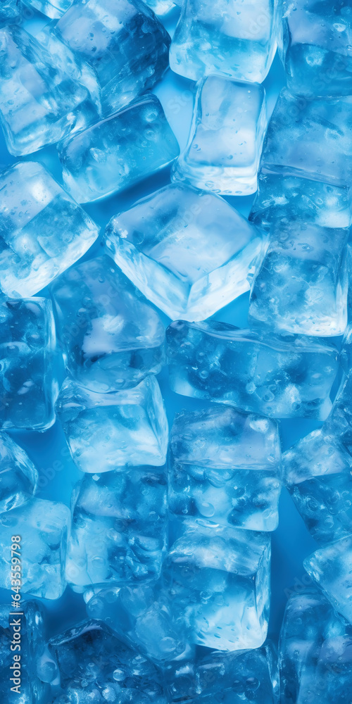 Ice cubes bluish background. Frozen water. Cold fresh concept. Generative AI Ice cubes bluish background. Frozen water. Cold fresh concept. Generative AI