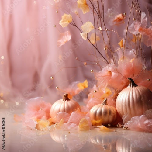 halloween pink sparkle pumpkin flowers, ai photo