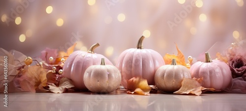 halloween pink sparkle pumpkin flowers, ai photo