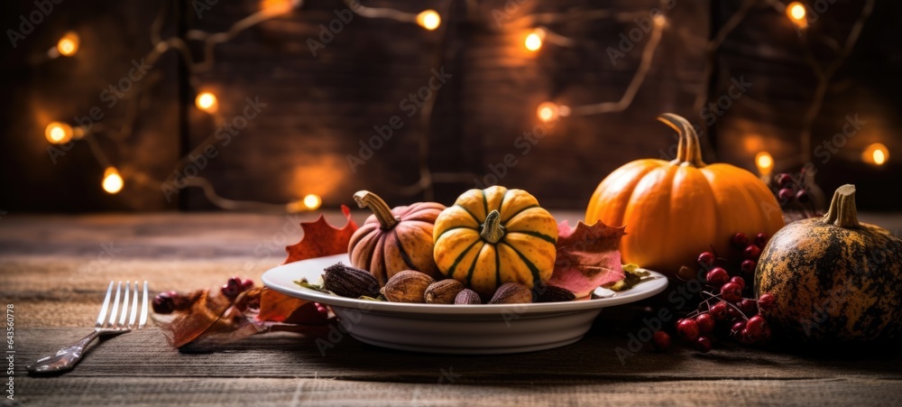 Naklejka premium halloween, autumn table settings, ai
