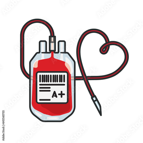 Blood bag with heart shaped tube isolated vector illustration  for World Blood Donor Day on June 14