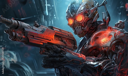 Photo of a futuristic robot holding a powerful firearm