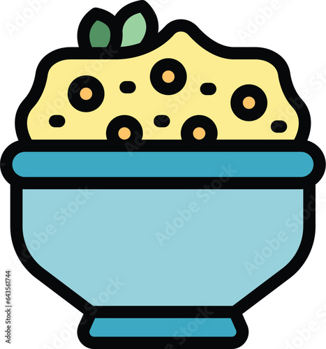 Powder hummus icon outline vector. Meal day. Olive bread color flat