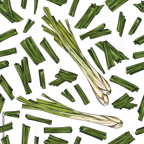 Lemongrass seamless floral pattern design sketch vintage vector illustration.