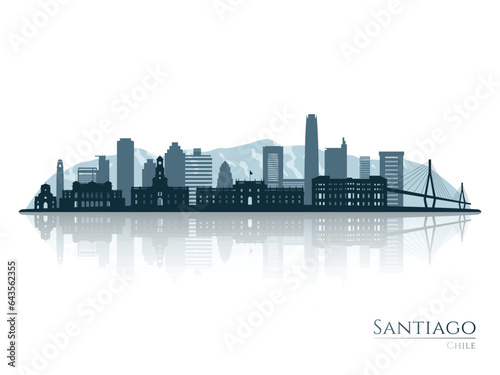 Santiago skyline silhouette with reflection. Landscape Santiago, Chile. Vector illustration.