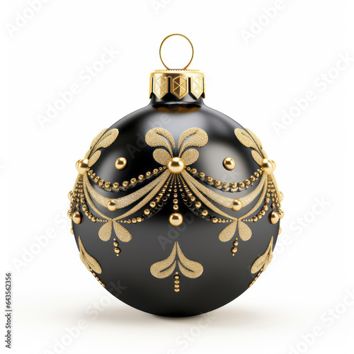 Luxurious Christmas ball with gold, pearls and jewels on black. Isolated on white. (ID: 643562356)