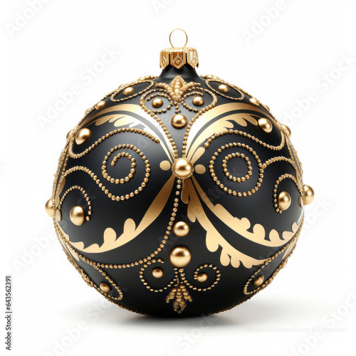Luxurious Christmas ball with gold, pearls and jewels on black. Isolated on white. (ID: 643562391)