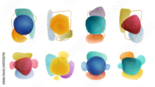 Watercolor abstract blob brush shapes, vector textured brush strokes. Compositions and frame with liquid design. Vector illustration