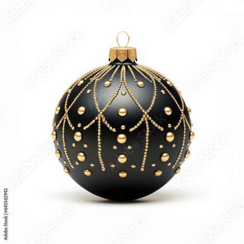 Luxurious Christmas ball with gold, pearls and jewels on black. Isolated on white. (ID: 643562942)