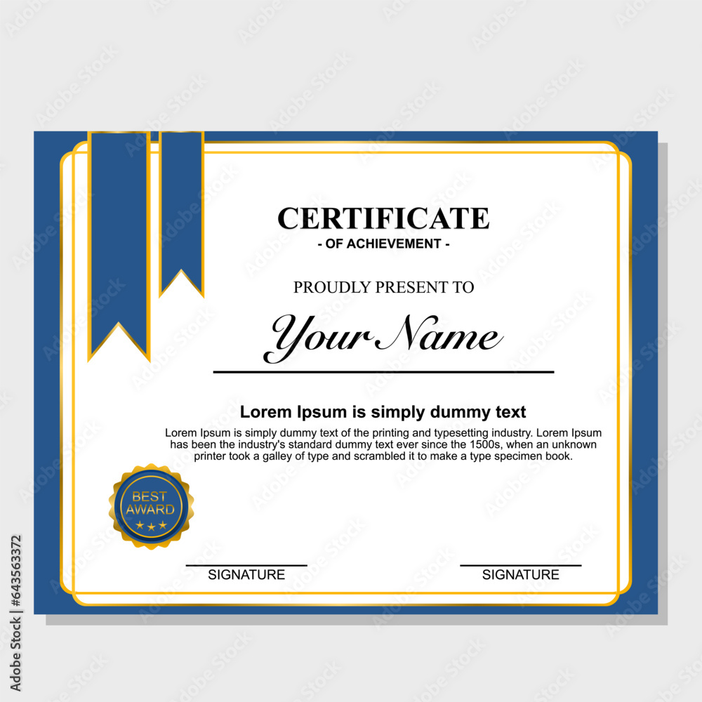Fototapeta premium Certificate Template with clear design. certificate of achievement with gold line.