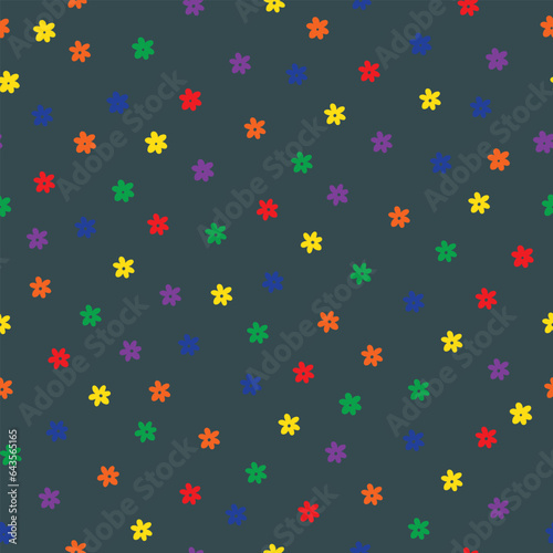 small colorful flowers with blue background seamless repeat pattern
