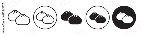 Dumpling icon. Chinese or Japanese steamed momo like pao food symbol. Traditional homemade stuffed dim sum salapao vector. 