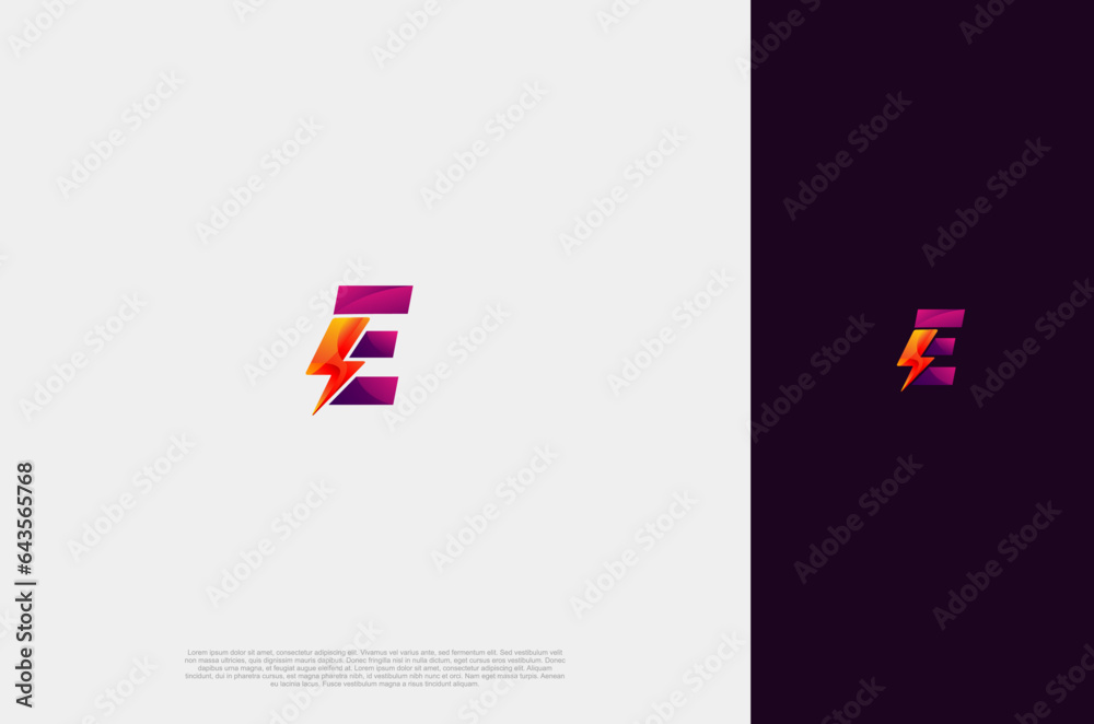 Initial Letter E with bolt logo. Lighting Dynamic letter. Thunderbolt ...