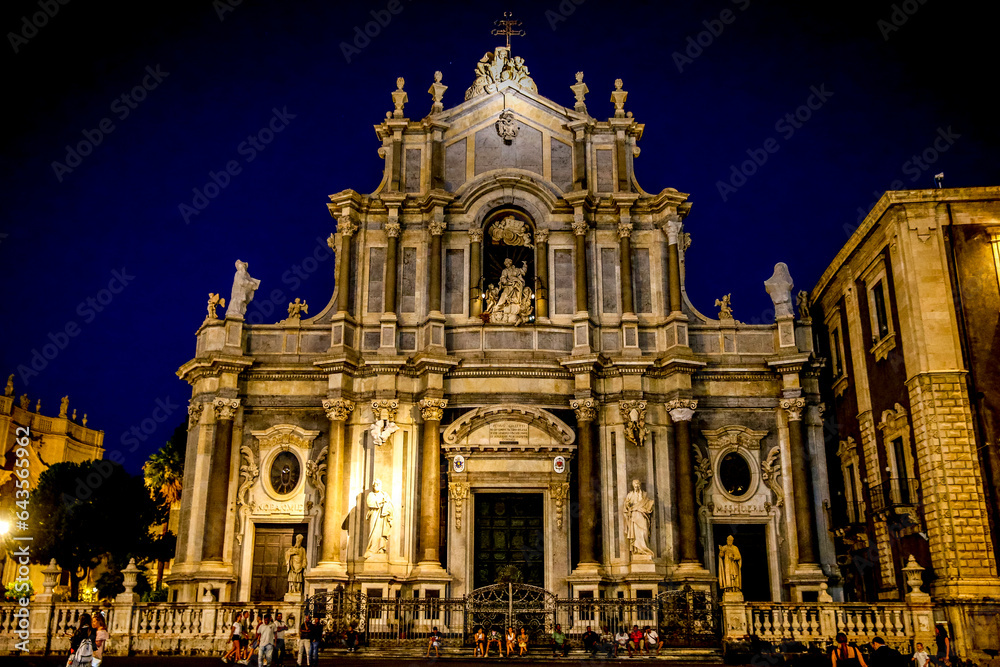Night view of Santa Agata basilica-cathedral, Catania, Sicily (Italy).