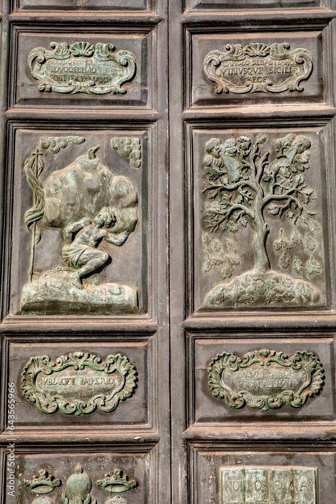Door of Santa Agata basilica-cathedral, Catania, Sicily (Italy).