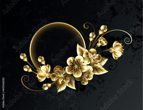 Round frame with golden sakura