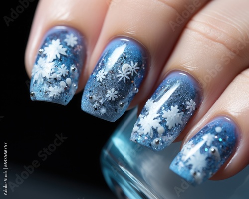 Photo Christmas nail design that features classic Christmas elements, with snowflake p