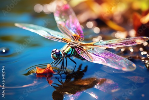 a Dragonfly hovering over a magnificent lake