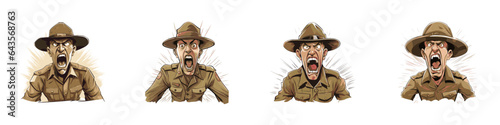 Cartoon angry looking army drill sergeant. Vector illustration.