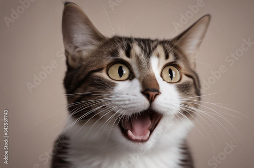 Portrait of a funny surprised cat, closeup Cute cat in jump, isolated on transparent background
