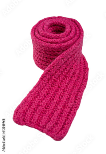 A skein of warm knitted scarf. Bright color.