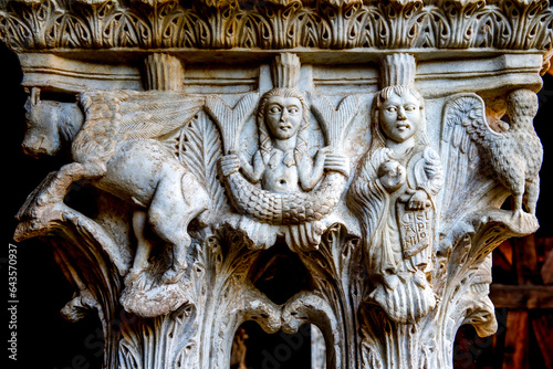 Santa Maria Nuova cathedral cloister, Monreale, Sicily, Italy. Capital. photo