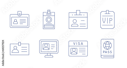 Identity icons. editable stroke. Containing id card, id, identity, passport, student, vip card, visa. © Spaceicon