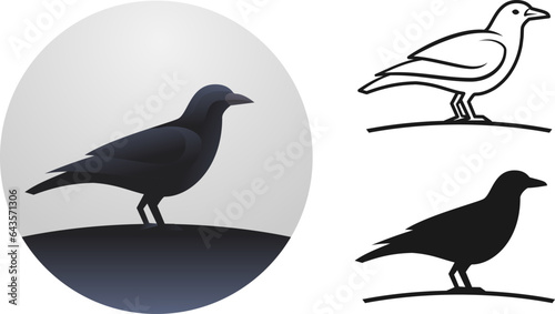 Crow set line silhouette illustration