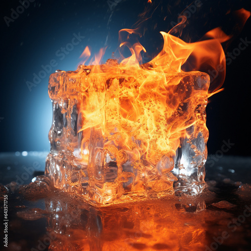 Fondo con detalle y textura de cubito de hielo con llamas