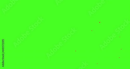 Fireworks from a set of red hearts on a green background, flat 4K animation.