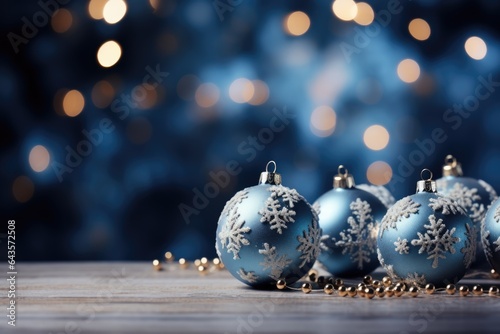 Christmas and New Year decoration with copy space. Christmas balls and baubles on blurred background