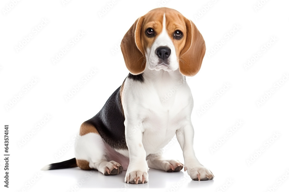 Full body photo of an adorable Beagle dog isolated on white background. Digital illustration generative AI.